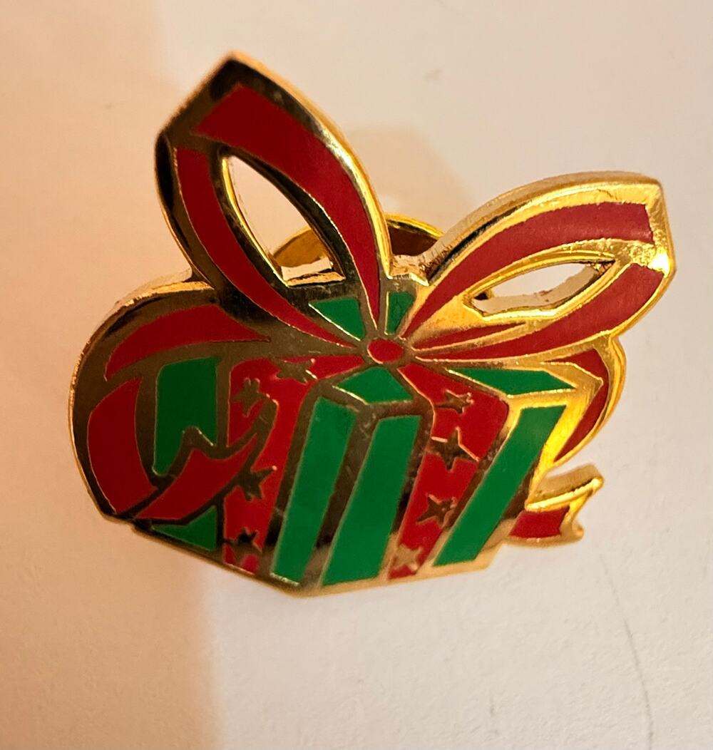 Vintage Baudville Christmas Present Red Green Enamel Pin
